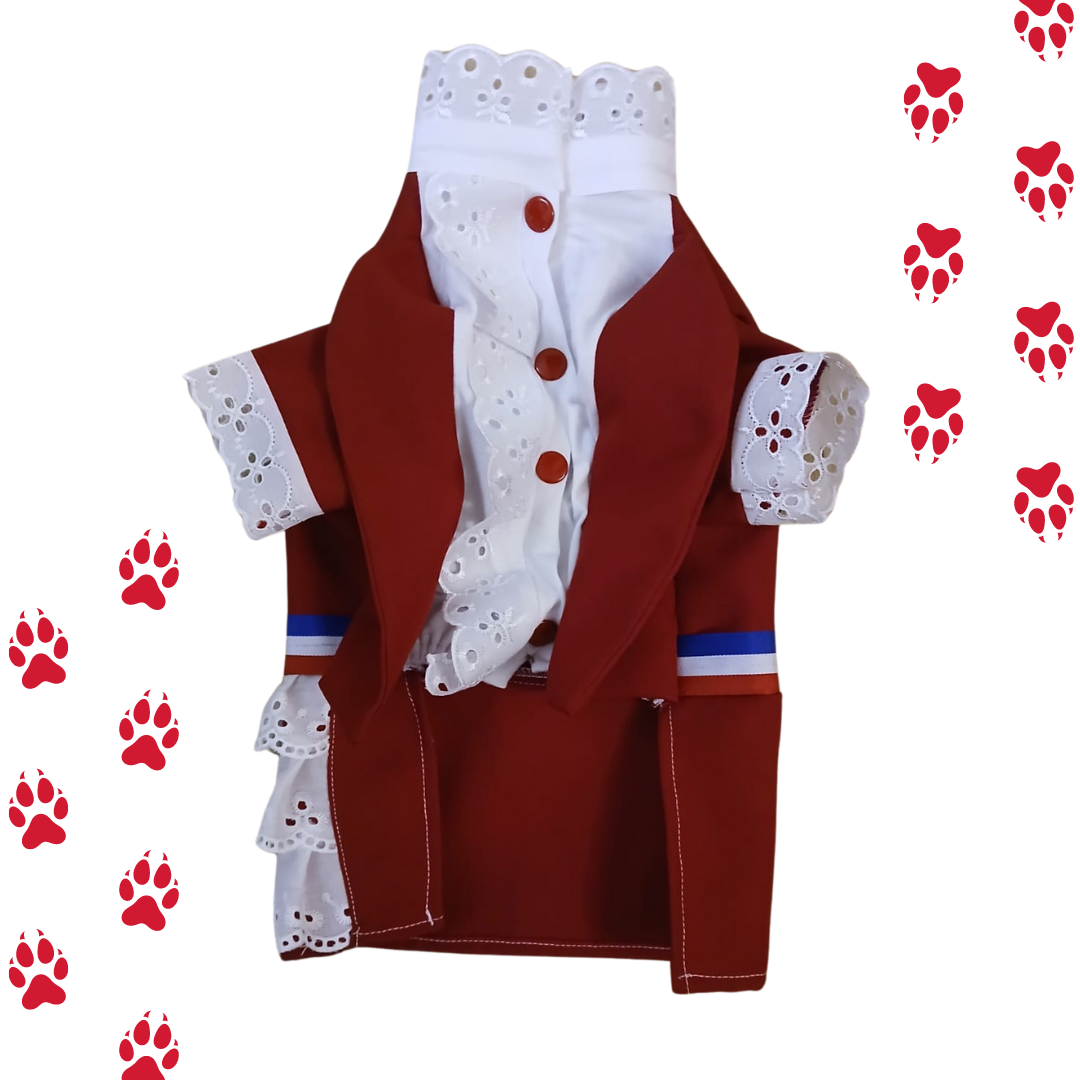 Traje De Huasa Elegante Para Mascotas | Traje Típico Chile Vestido Rojo ( Xs-5xl )