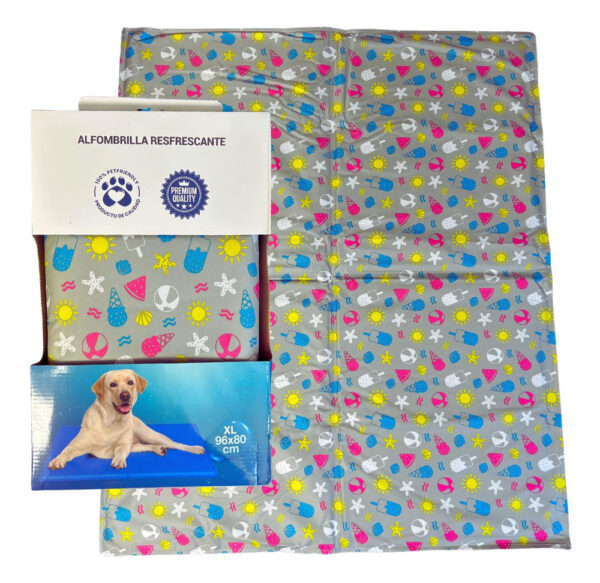 Manta Refrescante Refrigerante Gel Frio Perro Talla Xl 96x81 Color Gris Diseño Helados